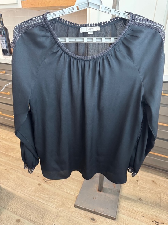 LOFT Tops - LOFT Black Crochet-Trim Long Sleeve Peasant Blouse - Size XL
